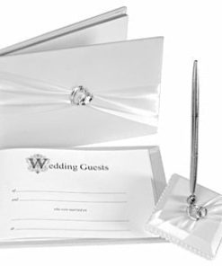 Crystal Heart Ribbon Wedding Guestbook and Pen Set- Custom Colors! -  Wedding Collectibles